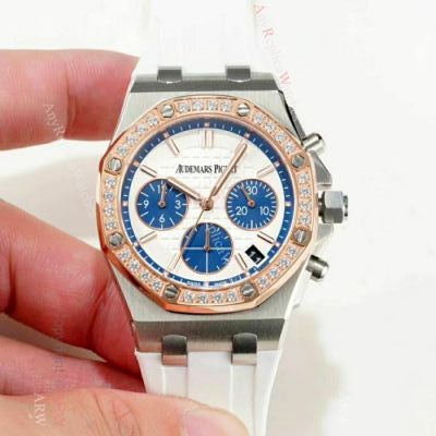 Fake Audemars Pigue Offshore 37mm Watches White Rubber Rose Gold Bezel